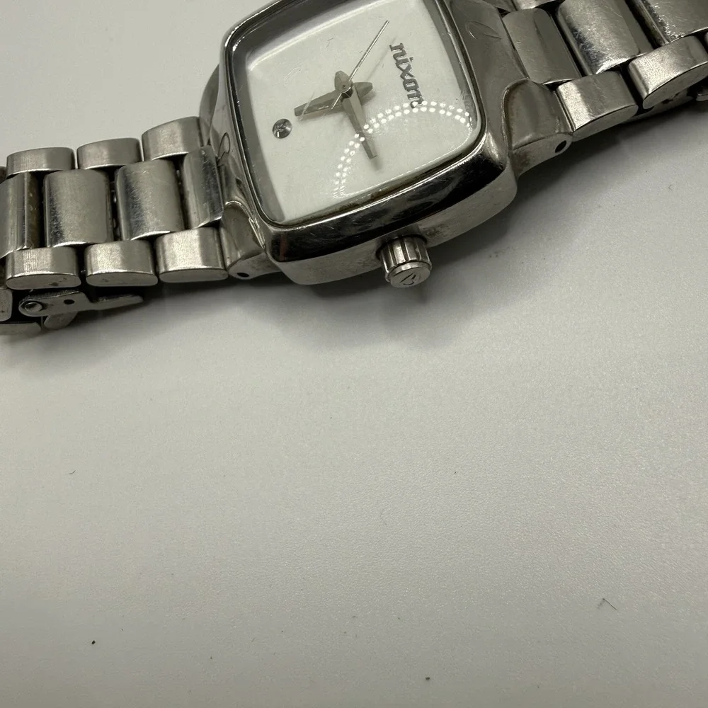 Nixon Small Player VIP Pass Stainless Steel Square Women Watch Silver Dial‎